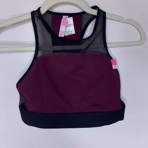 Maroon & Black sports bra with mesh detail